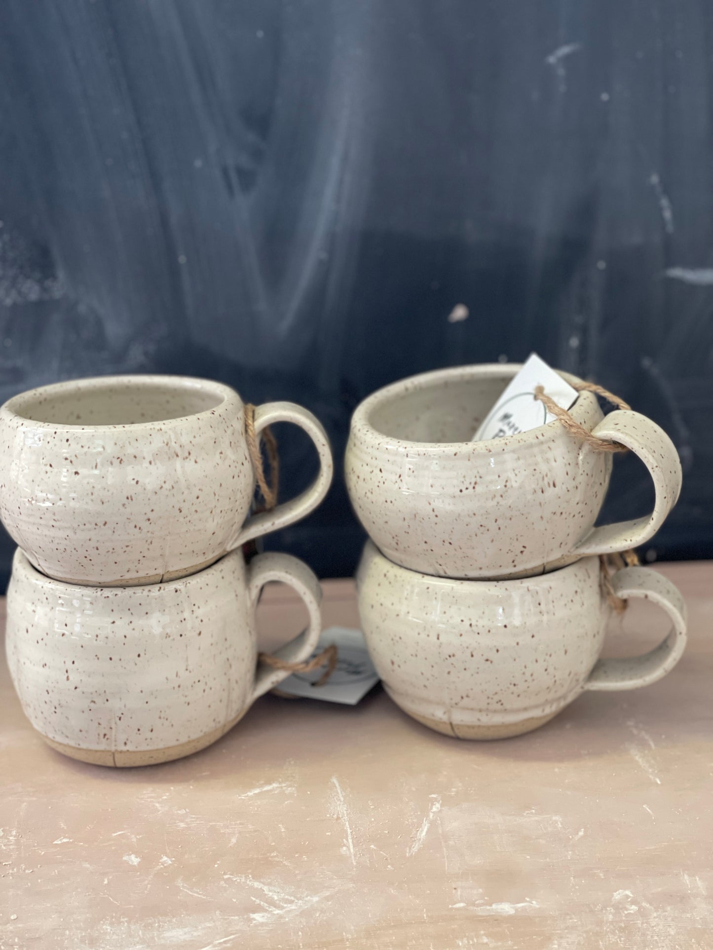 Large Mug in Speckled Clay and White Glaze/Cappuccino