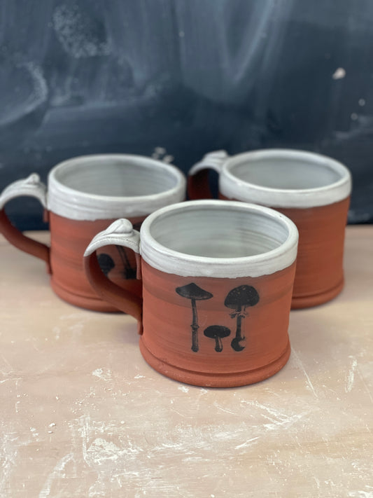 Large Mug With Mushroom on Dark Earthenware